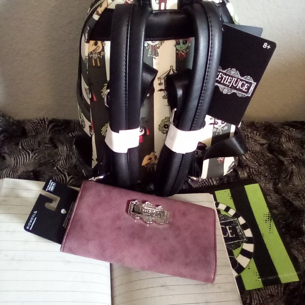 Bundle of 4: Loungefly Beetlejuice chibli backpack,  Bioworld wallet handbook... - Picture 3 of 3